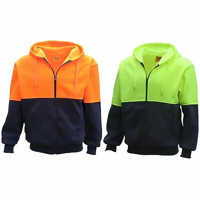 HI VIS Full Zip Fleece-lined Fleecy Hoodie Jumper Safety Workwear Pocket Jacket • $12.92