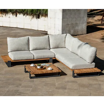 $5390 • Buy Tulum Outdoor Corner Lounge Setting With Coffee Table | Raw Natural Teak Timber