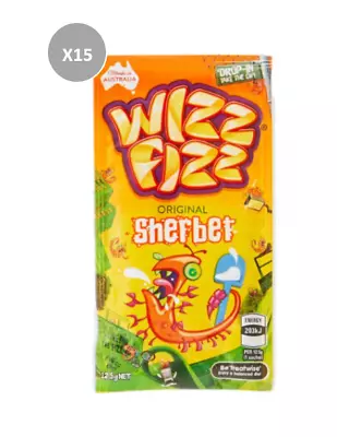 908842 15 X 12.5g PACKETS OF WIZZ FIZZ ORIGINAL SHERBET SERIOUSLY FIZZY MADE AU  • $11.25