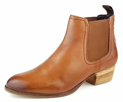 Womens Block Heel Tan Leather Chelsea Ankle Boots Size 4 5 6 7 8  • £29.99
