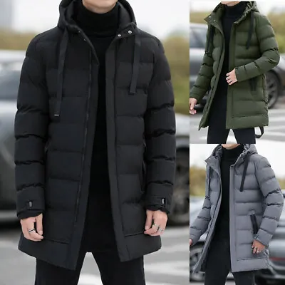 Mens Longline Parka Coat Puffer Padded Hooded Winter Bubble Jacket Winter Warm • $11.72