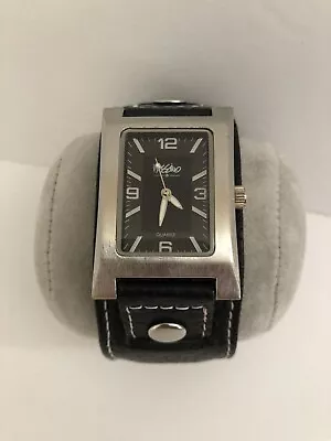 Mossimo Black Dial Silver Tone Rectangle Case Leather Band Watch Needs BAT READ • $17.97
