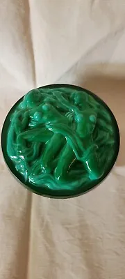 Antique Art Deco HOFFMANN Malachite Glass Female Form Trinket Box C. 1930 • $98