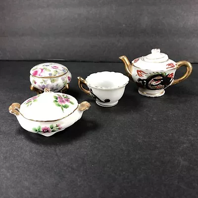 Lot 4 Vintage Porcelain Miniatures Dragon Teapot Cup Floral Tureen Trinket Box • $15