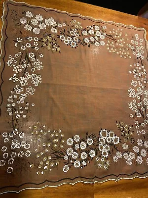 Large  13 1/2” By 13 1/2” Vintage  Floral  Hankie  Handkerchief  Scalloped  Edge • $8