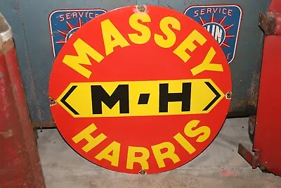 Large Massey Harris Farm Tractor 30  Heavy Metal Porcelain Gas Oil Sign • $235