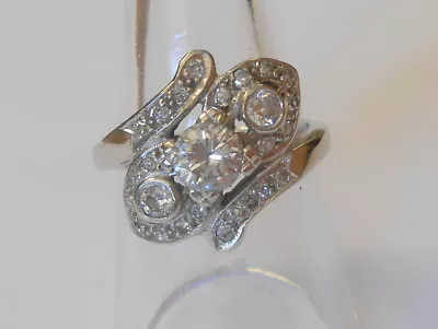 Stunning Vintage 5 Mm Central Diamond Cluster 14K White Gold Ring Size 8.25 • $949