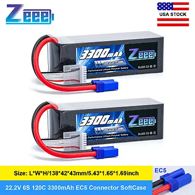 2x Zeee 22.2V 120C 3300mAh 6S Lipo Battery EC5 For RC Car Truck Tank Drone Heli • $76.58