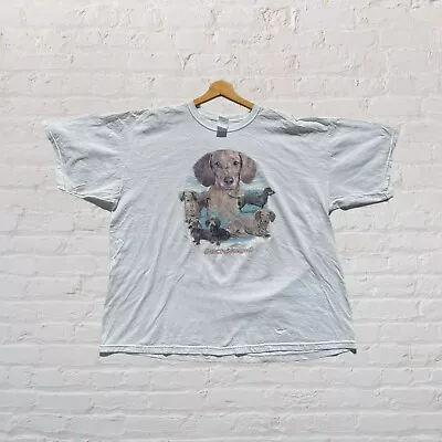 Vintage Dachshund Portrait White T-shirt Distressed 2XL Funny Dog Memorial • $14.99