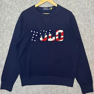 Polo Ralph Lauren Sweatshirt USA Flag Jumper Navy Blue Red White Sweater America • £59