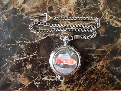 Volkswagon Vw Beetle Chrome Pocket Watch With Chain (new) • $18.65