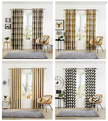 £18.95 • Buy Eyelet Curtain Pair Designer Fully Lined Ring Top COTTON Light Reducing CURTAIN