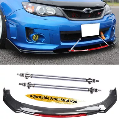 For Subaru WRX STI Front Bumper Lip Spoiler Splitter Carbon Fiber Black+Red • $79.99