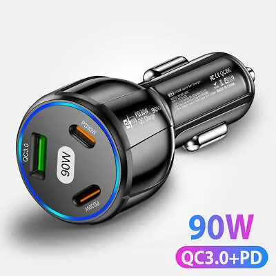 Fast Car Charger USB + 2 Port TYPE C Universal Socket Adapter For Iphone Samsung • £5.98