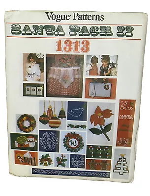 VOGUE Embroidery Pattern 1313 Vintage Christmas Factory Fold  SANTA PACK • $10
