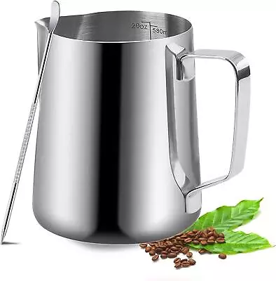 Milk Frothing Pitcher 20oz/600ml Milk Frother Cup Stainless Steel Jug Steaming • $14.99