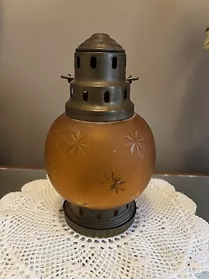 Vintage Orange Glass And Brass Battery Operated Oil Lantern Look Unique • $18.95