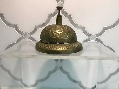 Vintage Brass Bell Round Hotel Desk Counter BELL Hop Ornate Reception • $14