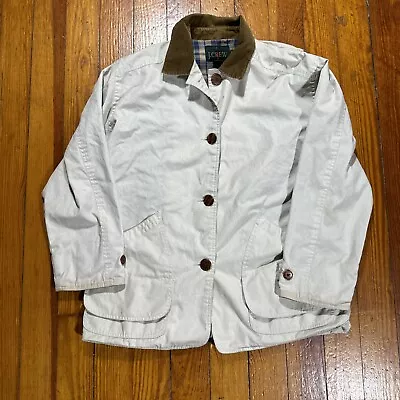 Vintage J Crew Chore Barn Coat Womens Sz PM Flannel Lined Corduroy Beige Jacket • $32.95