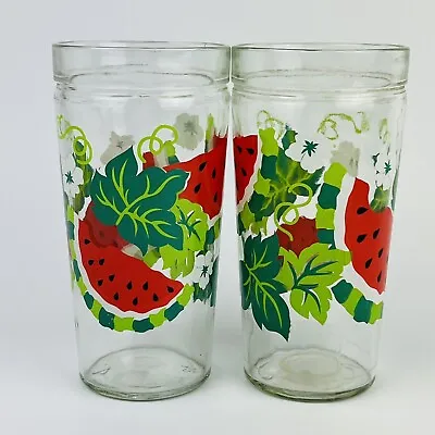 Anchor Hocking 16oz Watermelon Drinking Glasses Tumblers Vintage 1970s Set Of 2 • $12.49