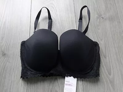 M&s Marks & Spencer Black Body Sumptuously Soft Strapless Bra Uk Size 34d • £10.99