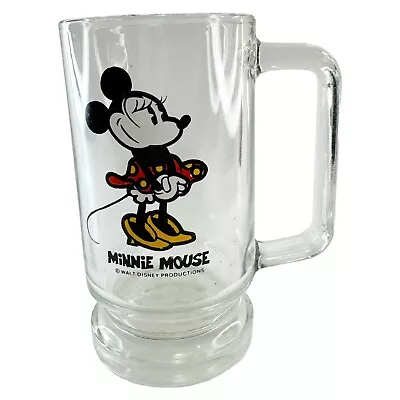 Vintage Minnie Mouse Glass Beer Mug Cup Handle Walt Disney Productions Cartoon • $12.50