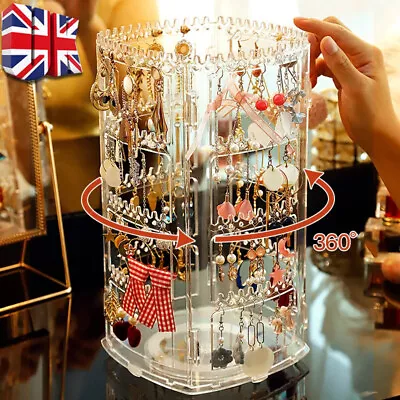 360 Rotating Rack Display Stand Jewelry Necklace Holder Organizer Transparent • £7.45