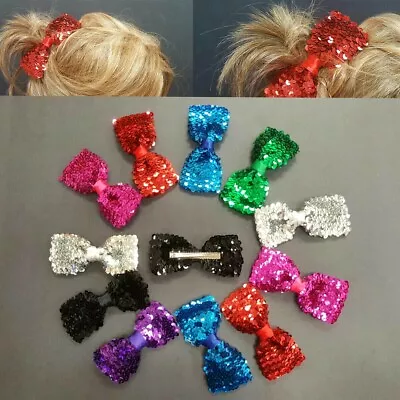 $10.35 • Buy Lot Of 12 Glitter Sequins 4.5  Hair Bows Alligator Hair Clips Girls Baby Toddler