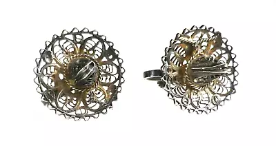 Vintage 40's Silver Filigree Mexican Sombrero Hat Earrings  Screw Back  Cacion • $12.50