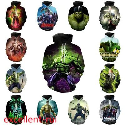 Unisex 3D Marvel Hulk Superhero Hoodies Sweatshirt Hooded Jumper Pullover Gifts • £17.98