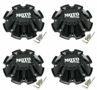 4x NEW Moto Metal Gloss Black Wheel Center Caps W/ Screws 5/6/8 Lug MO962 MO200 • $124