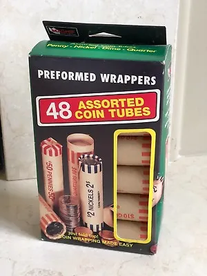 New In Box Vintage Rare Wrappers 48 Assorted Coin Tubes Fold Over No. 4610 • $21.25