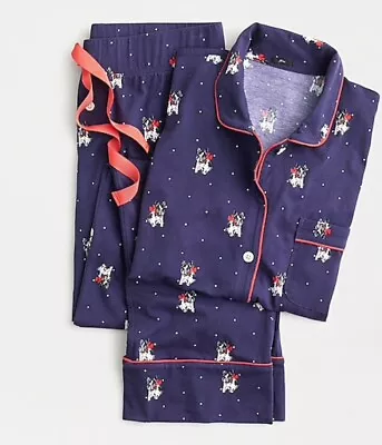 NWT J. Crew Dreamy Long Sleeve Cotton Pajama Set Holiday Frenchie Dog XXL • $59