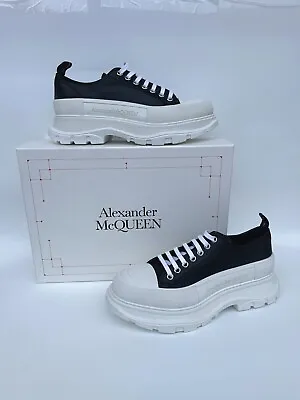 $695 Alexander McQueen Men White Black Tread Slick Sneaker Shoe Size EU 43 US 10 • $246.49