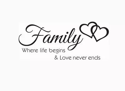 Family Where Life Begins & Love Never Ends  Wall Stickers 58cm X 25cm Uk 32e • £5.45