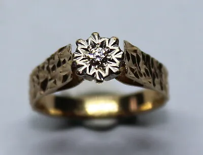 Vintage 9ct Yellow Gold Diamond Ring Size J 1/2 • $157.91
