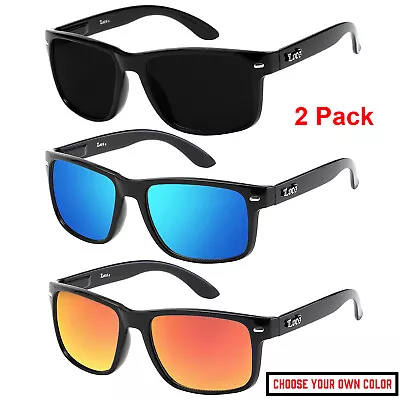 2 Pack Mens Locs Sport Driving Super Dark Flat Top Square Biker Sunglasses • $15.99