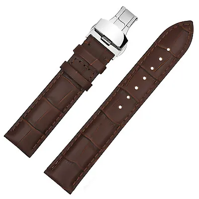 24mm Genuine Leather Watch Band Strap Fits U-BOAT 48MM Brown Deployment Buckle • $24