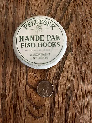 Vtg Pflueger Hande-Pak Fish Hooks Tin With Hooks No 4005 & Paper Insert Bottom • $24.99