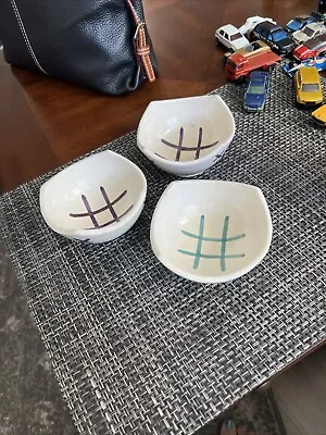 Serghini Safi Moroccan Tic Tac Toe Handmade Pottery Set Of  3 Bowls 4” X 2” VTG • $14.75