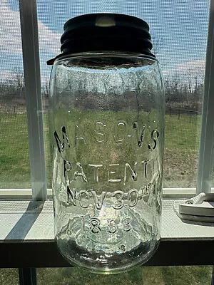 Smokey Green Quart Fruit Jar - MASON’S 2 PATENT NOV 30TH 1858 - Canning Bottle • $35