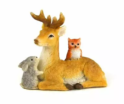 Miniature Dollhouse Fairy Garden Deer Buck W/ Owl & Bunny - Buy 3 Save $5 • $9.45