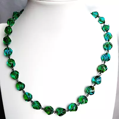 Set Necklace And Earrings Green Glass Czech Old Beads Women`s Jewelry • $65