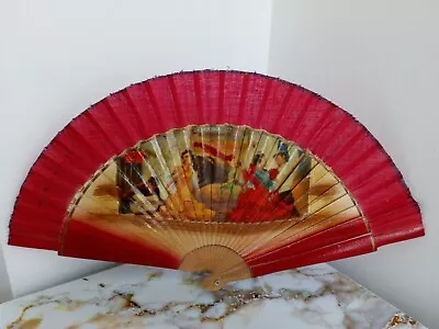 £4.50 • Buy VINTAGE WOODEN PAINTING SPANISH HAND FAN LONG 22 Cm