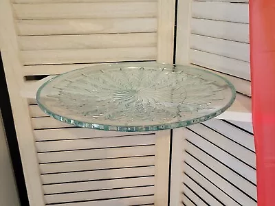$15 • Buy Pressed Glass Cake Plate 12 1/2” Light Blue Color Vintage