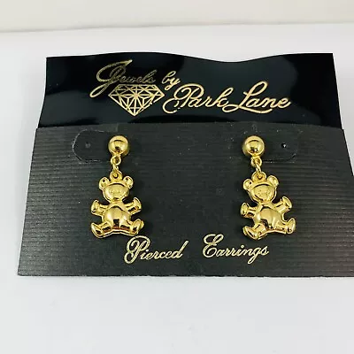 Vintage PARK LANE Teddy Bear Gold Tone Dangle Pierced Earrings New Old Stock • $19.99