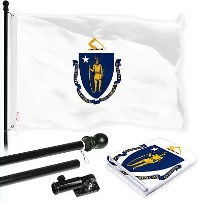 G128 Combo: 6 Ft Flagpole Black & Massachusetts Flag 3x5 Ft Printed 150D Poly • $47.95