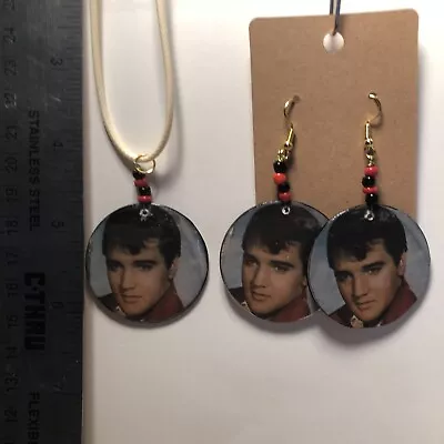 Vintage Elvis Presley Earrings And Necklace Set 1-1/2 Inch Round  • $15