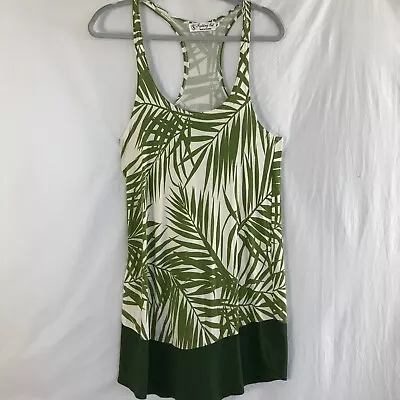 Fighting Eel Mini Dress Women Size Small Green White Floral Racerback Scoop Neck • $10.96