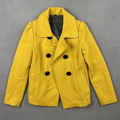 Steve Madden Coat Small Mustard Yellow Double Breasted Lined Wool Pea Coat VTG • $30